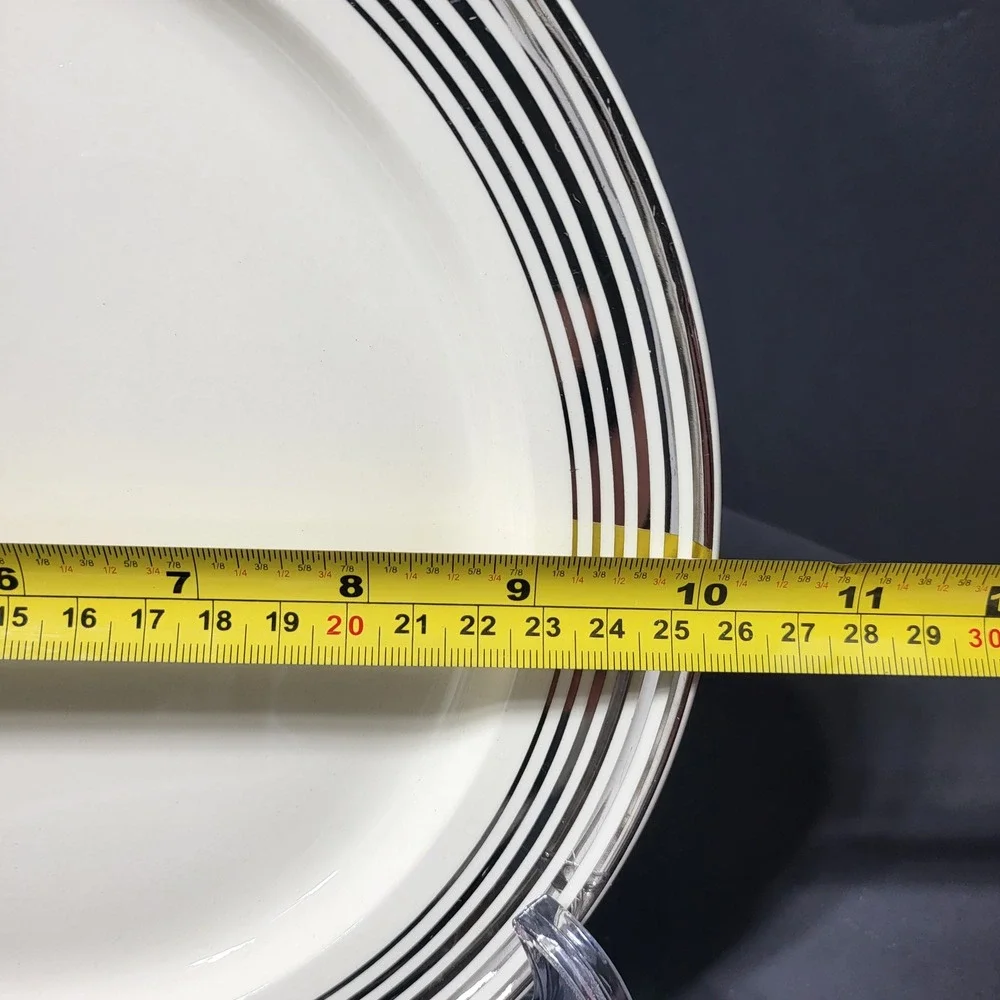 VTG‎ Taylor Smith Taylor USA Dinner Plate Cream Silver Platinum Striped Rim 10